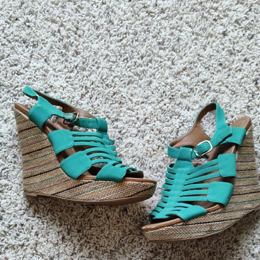 Deb Turquoise Strappy Wedges